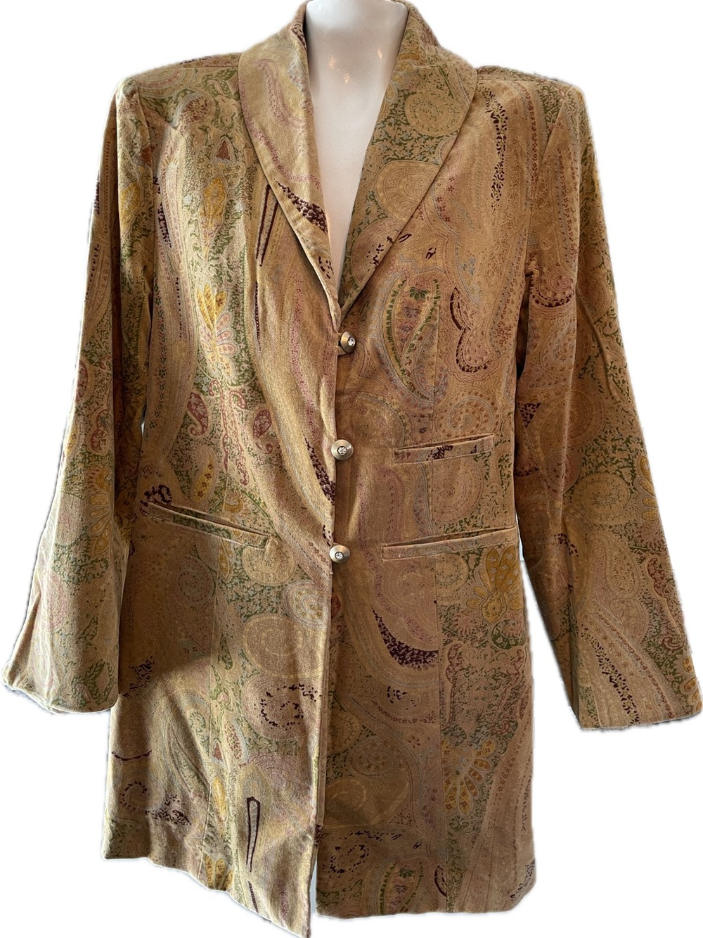 Suzanne Somers Paisley Blazer in Tan with Green & Purple Accents